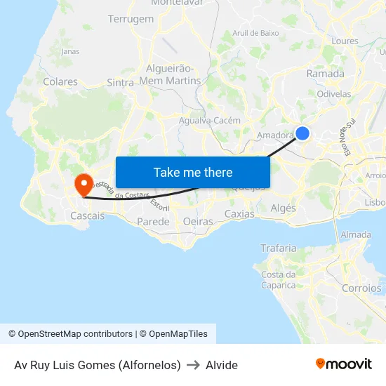 Av Ruy Luis Gomes (Alfornelos) to Alvide map