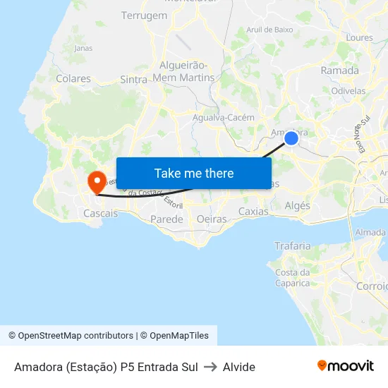 Amadora (Estação) P5 Entrada Sul to Alvide map