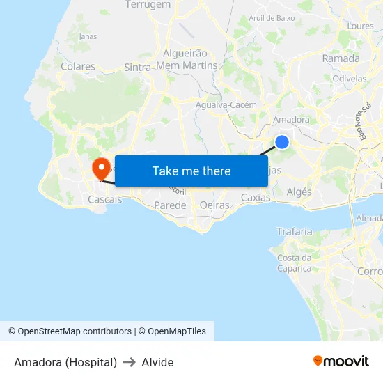 Amadora (Hospital) to Alvide map