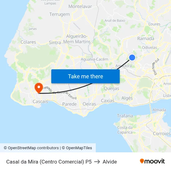 Casal da Mira (Centro Comercial) P5 to Alvide map