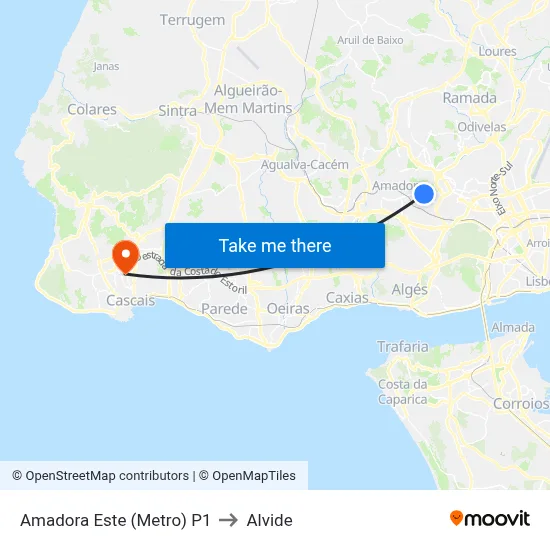 Amadora Este (Metro) P1 to Alvide map