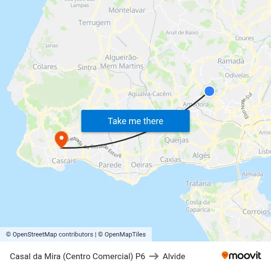 Casal da Mira (Centro Comercial) P6 to Alvide map