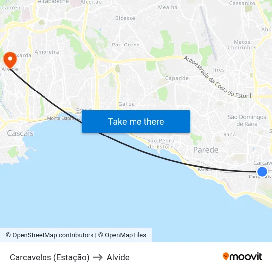Carcavelos (Estação) to Alvide map