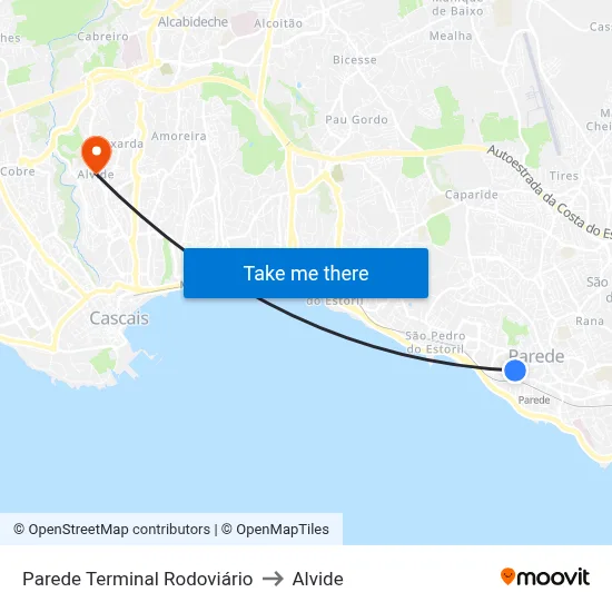 Parede Terminal Rodoviário to Alvide map