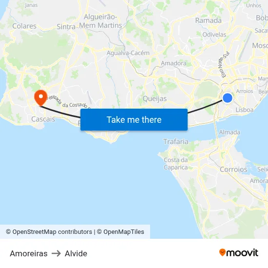 Amoreiras to Alvide map