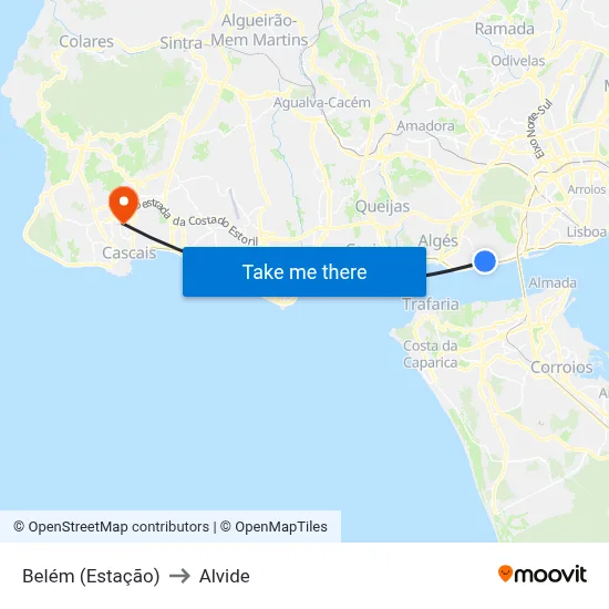 Belém (Estação) to Alvide map