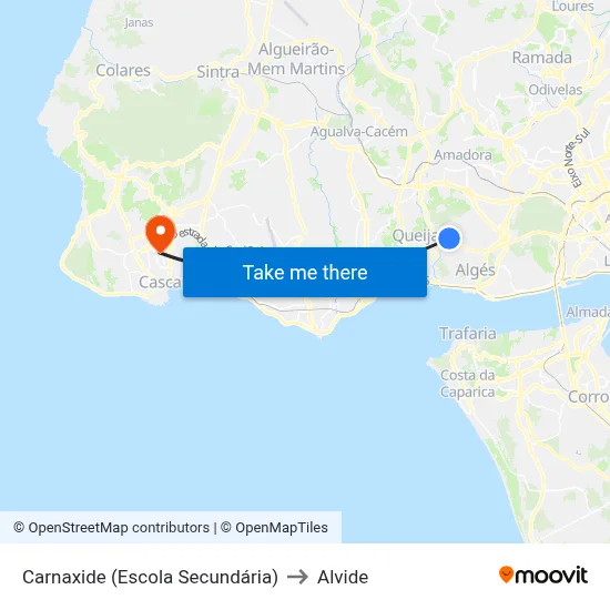 Carnaxide (Escola Secundária) to Alvide map