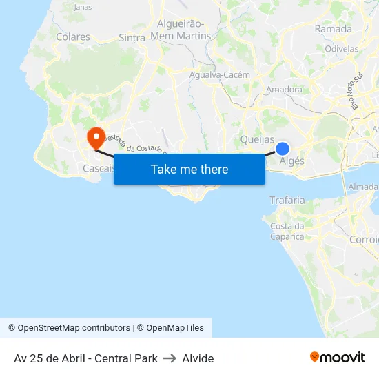 Av 25 de Abril - Central Park to Alvide map