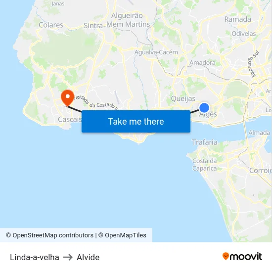 Linda-a-velha to Alvide map