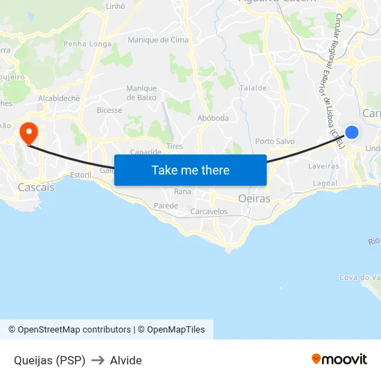 Queijas (PSP) to Alvide map