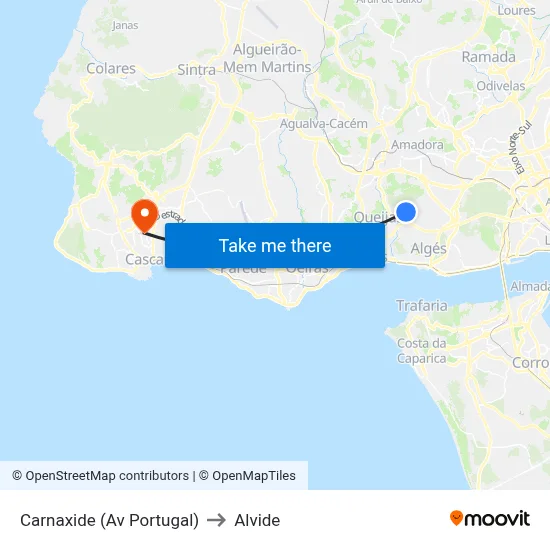 Carnaxide (Av Portugal) to Alvide map