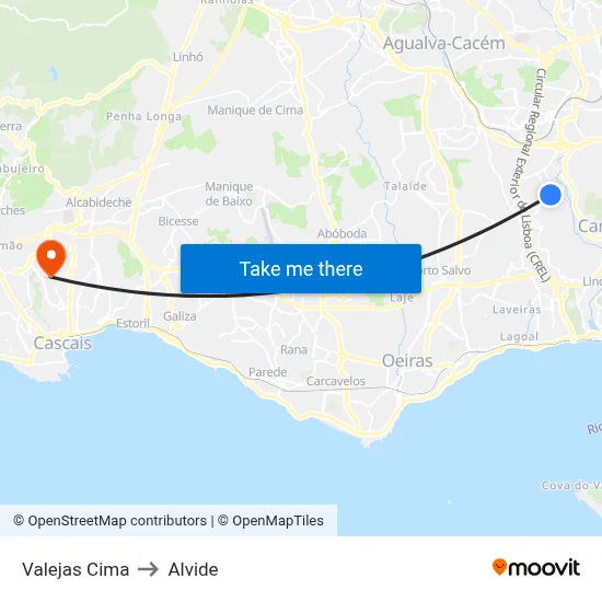 Valejas Cima to Alvide map
