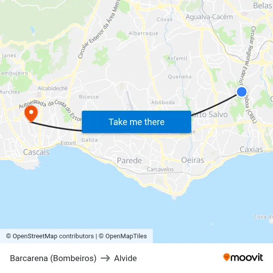 Barcarena (Bombeiros) to Alvide map