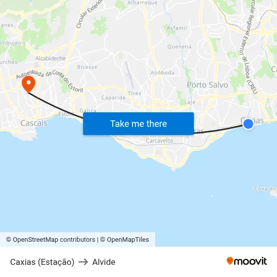 Caxias (Estação) to Alvide map