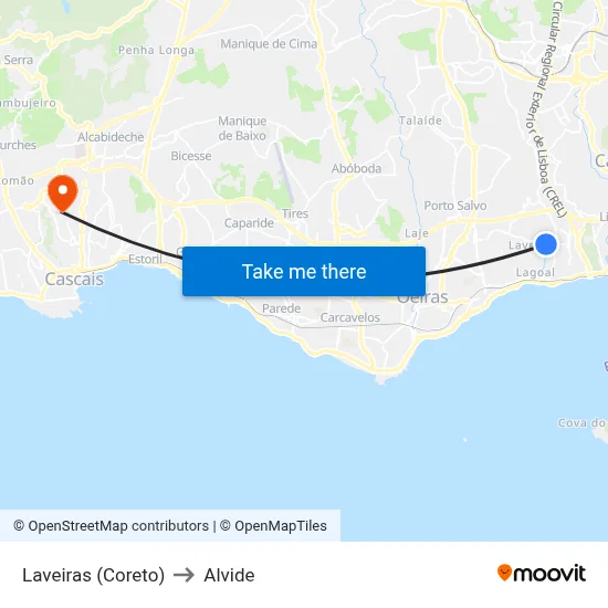 Laveiras (Coreto) to Alvide map