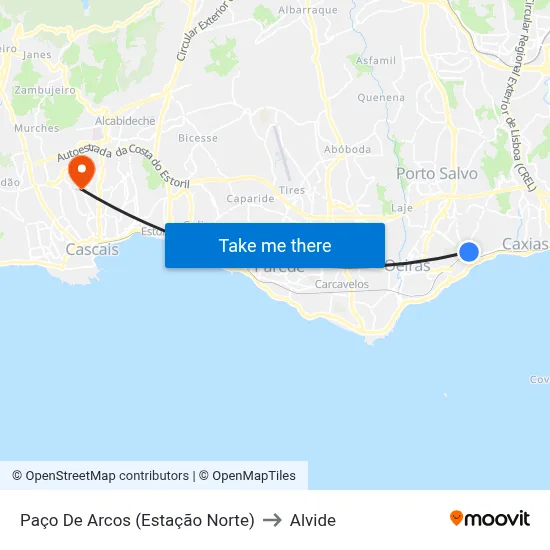 Paço De Arcos (Estação Norte) to Alvide map