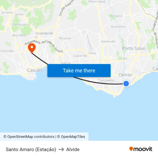 Santo Amaro (Estação) to Alvide map