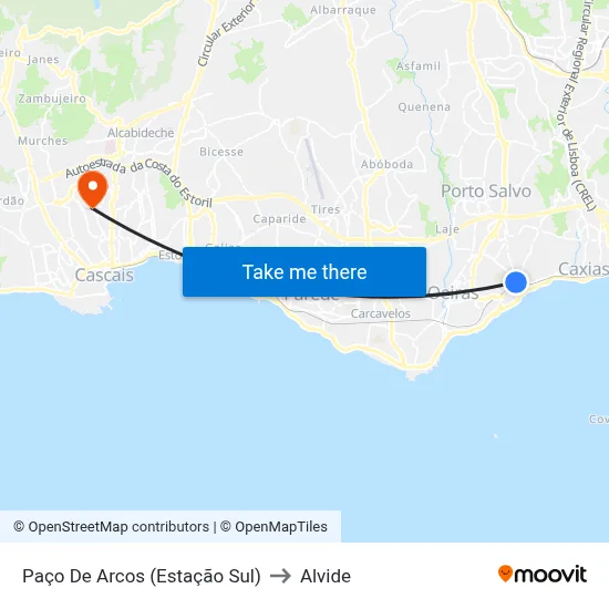 Paço De Arcos (Estação Sul) to Alvide map
