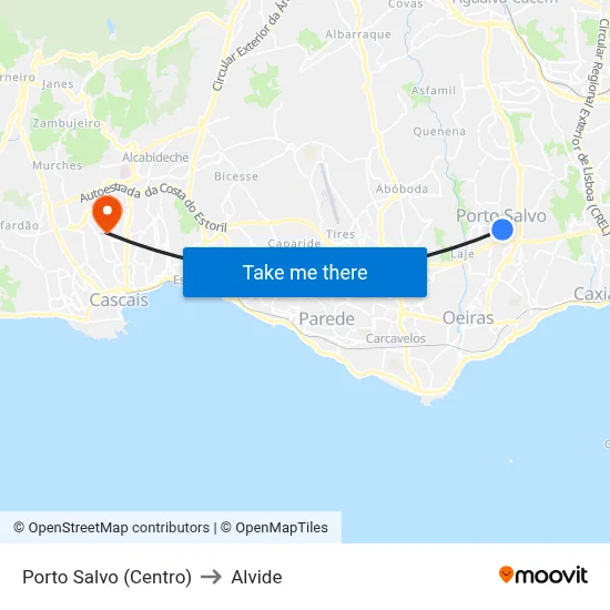 Porto Salvo (Centro) to Alvide map