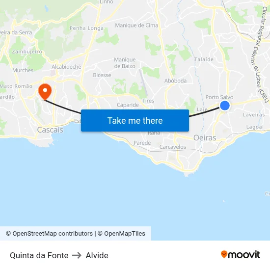 Quinta da Fonte to Alvide map