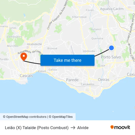 Leião (X) Talaíde (Posto Combust) to Alvide map