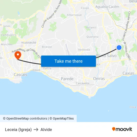 Leceia (Igreja) to Alvide map