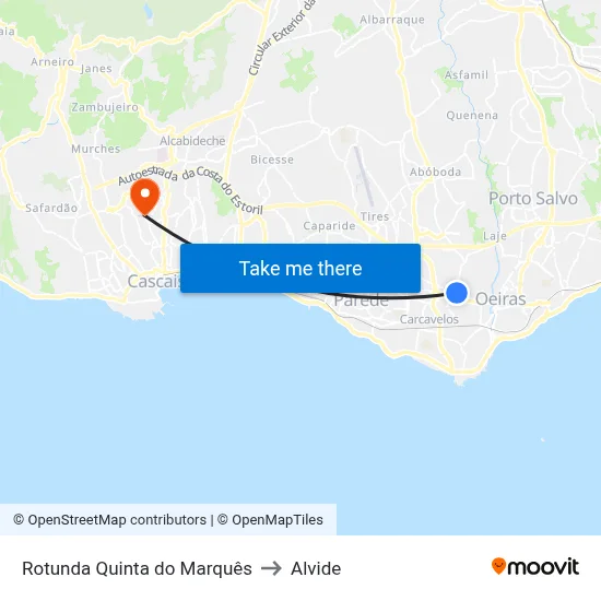 Rotunda Quinta do Marquês to Alvide map