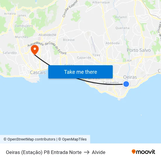 Oeiras (Estação) P8 Entrada Norte to Alvide map