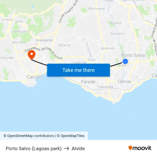 Porto Salvo (Lagoas park) to Alvide map