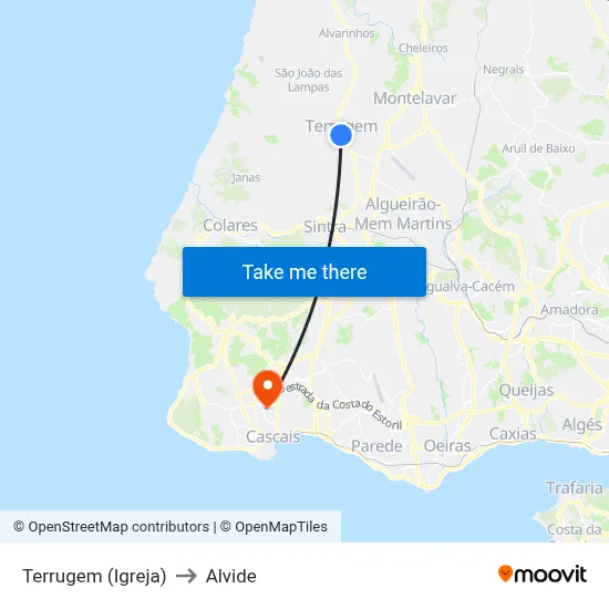 Terrugem (Igreja) to Alvide map