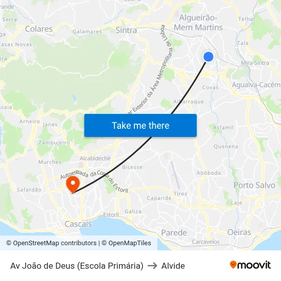 Av João de Deus (Escola Primária) to Alvide map