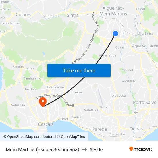 Mem Martins (Escola Secundária) to Alvide map