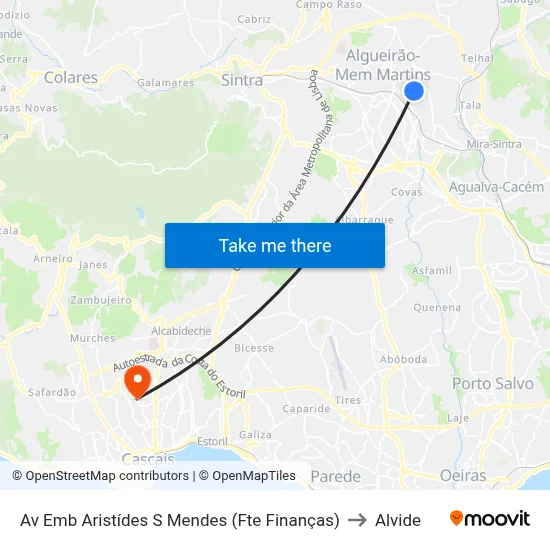 Av Emb Aristídes S Mendes (Fte Finanças) to Alvide map