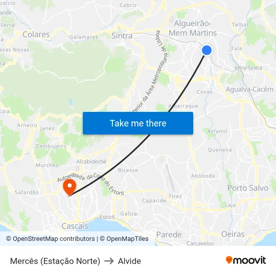 Mercês (Estação Norte) to Alvide map