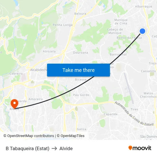 B Tabaqueira (Estat) to Alvide map