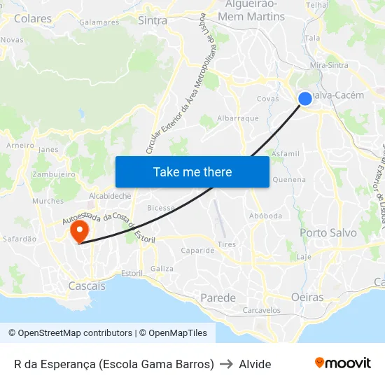 R da Esperança (Escola Gama Barros) to Alvide map