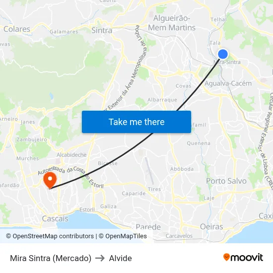 Mira Sintra (Mercado) to Alvide map