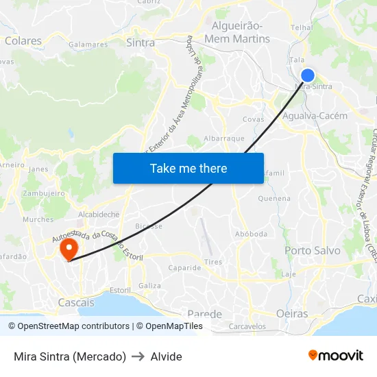 Mira Sintra (Mercado) to Alvide map