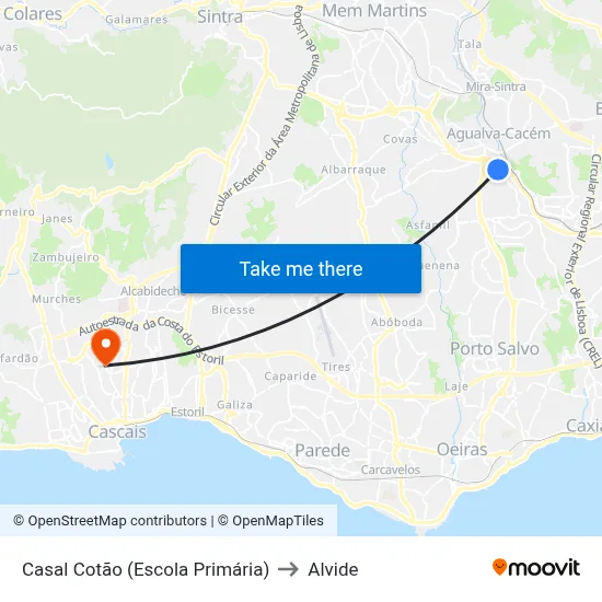 Casal Cotão (Escola Primária) to Alvide map