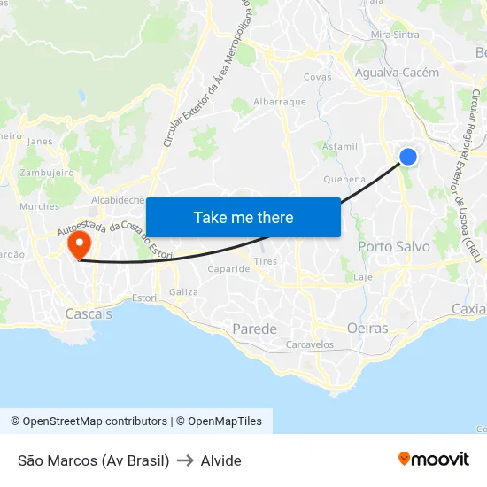 São Marcos (Av Brasil) to Alvide map
