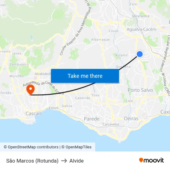 São Marcos (Rotunda) to Alvide map