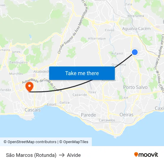 São Marcos (Rotunda) to Alvide map