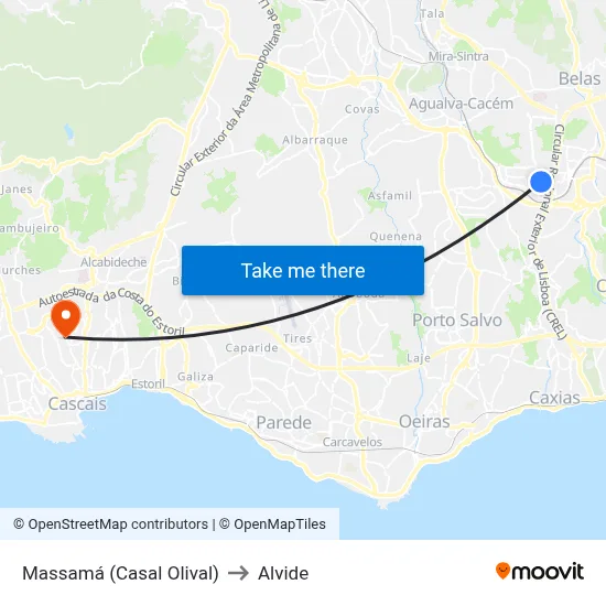 Massamá (Casal Olival) to Alvide map