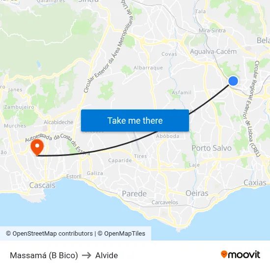 Massamá (B Bico) to Alvide map