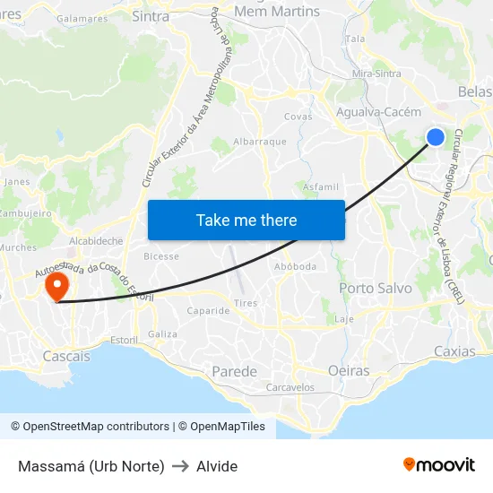 Massamá (Urb Norte) to Alvide map