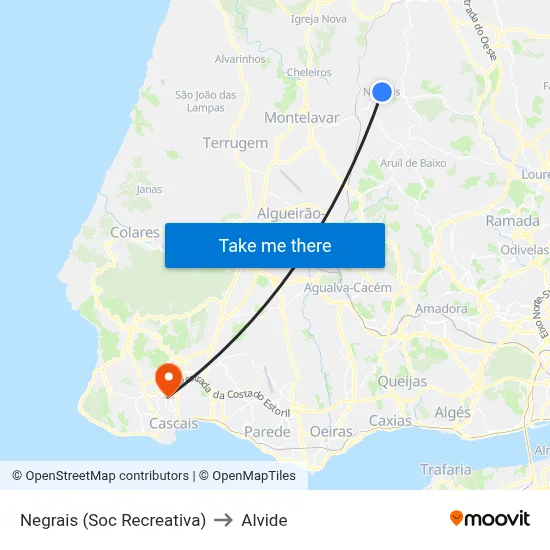 Negrais (Soc Recreativa) to Alvide map