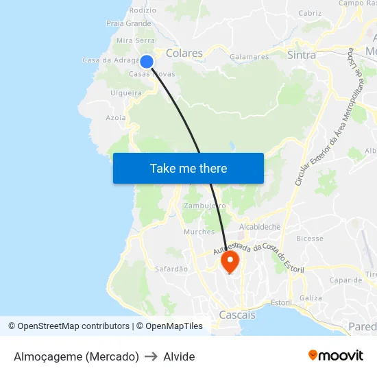 Almoçageme (Mercado) to Alvide map