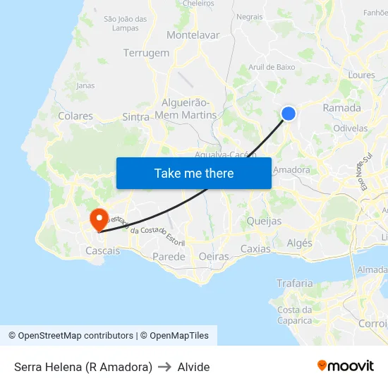 Serra Helena (R Amadora) to Alvide map