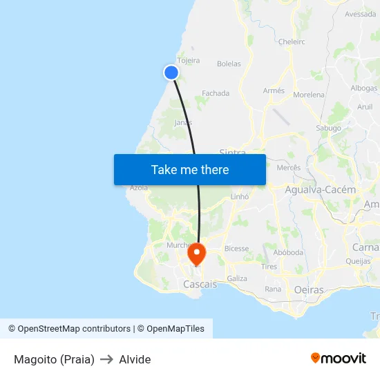 Magoito (Praia) to Alvide map