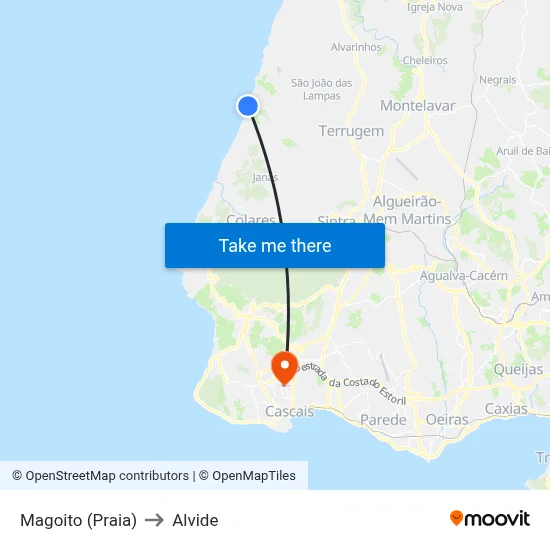 Magoito (Praia) to Alvide map